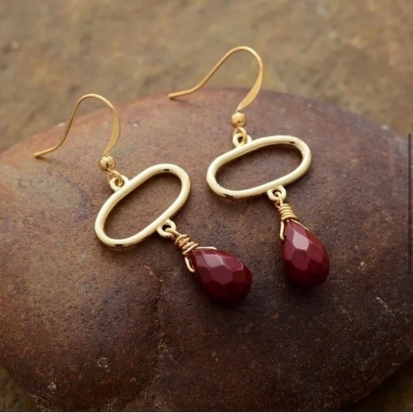 Red Jasper Geo Teardrop Earrings - Picture 4 of 8